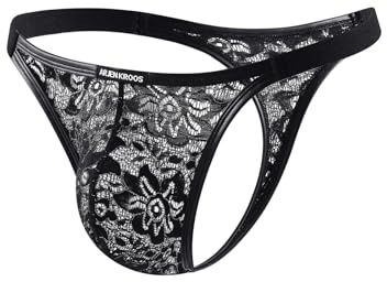 Mauro Kane Herr stringtrosa med spets, låg midja, transparent G-string, mjuk och andas, herrunderkläder, A1-svart, L