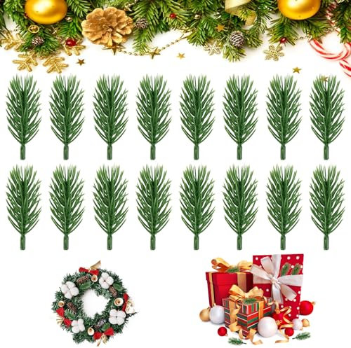 NAROSEBE 70 PCS Pino Artificial Ramas Verdes Artificiales Ramas de Pino Artificial Hojas Verdes de Pino Artificiales para DIY Guirnaldas Adornos Navideños y Decoración de Jardín de Navidad