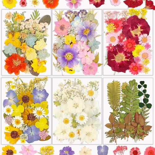 Getrocknete Blumen, Resiners 174 Stück Gepresste Blumen für Harz, Seife, Kerzen, Scrapbooking & Karten – Echte Natürliche Getrocknete Blumen & Blätter Set für DIY Papierbasteln & Schmuckdekoration