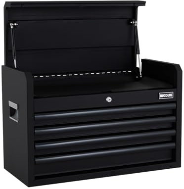 BiGDUG Professional Tool Chest - 26” Clam Shell 4 Drawer Tool Storage - 425H x 660W x 305D mm (Matt Black)
