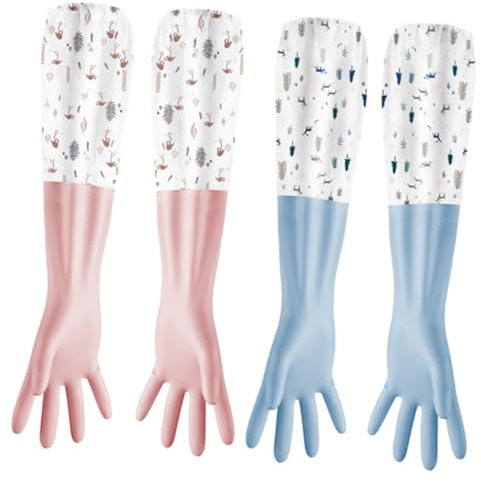 Ipetboom 2paare Reinigungshandschuhe Wiederverwendbar Für Geschirrspülen Lange Bündchen Öl Und Schmutzabweisend Geeignet Für Küche Und Restaurant