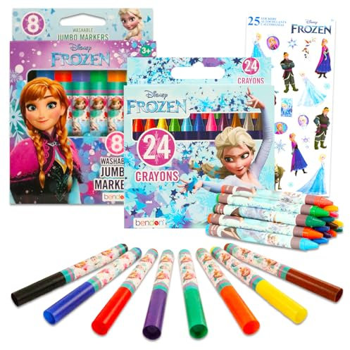 Disney Die Eiskönigin Malset für Mädchen – Paket mit 8 Jumbo-Markern und 24 Eiskönigin Buntstiften zum Ausmalen, Basteln, Zeichnen und mehr, Schulbedarf für Kinder