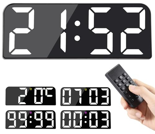 Koolertron Digital Wall Clock, Large Display, LED Clock with Remote Control, RGB Colors Countdown Large Clock with Date Week Temperature for Living Room, Kitchen, Office, Classroom and Gym, White