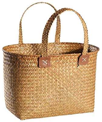 Panier en jonc de mer – Grand sac de plage, panier de courses de style marché français, rangement et étagère à linge, design élégant pour la maison et les voyages