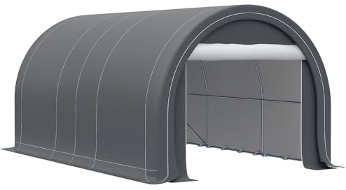 Outsunny Carport Tente de Garage 5 x 3 x 2,4 m, abri Voiture extérieur, Tente de Stockage avec Porte Enroulable zippée, Acier galvanisé, PE Haute densité 190 g/m², Gris