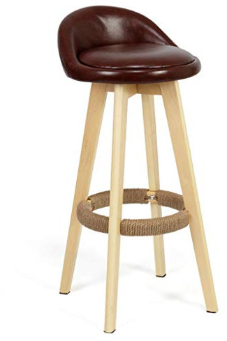 Vintage Drehstuhl mit PU-Sitz und Beinen aus natürlichem Massivholz, hoher Hocker für Kneipe, Café, Esszimmer, Restaurant, max. Belastung 200 kg