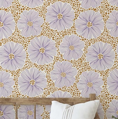 S4Sassy Papel Tapiz Floral Artístico Moderno Morado Para Paredes, Papel De Vinilo Autoadhesivo De 63,5 X 914 Cm, Revestimiento Para Paredes, Fácil De Hacer Para Dormitorios, Armarios Y Salas De Estar.