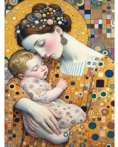 KSHAO ATHQW Gustav Klimt Poster Mutter Und Kind Wandkunst Gustav Klimt Ausstellung Drucke Nordische Leinwand Malerei Für Wohnzimmer Dekor Bilder 60x80cm Kein Rahmen