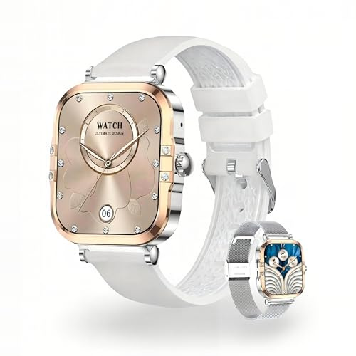 Générique Montre Connectée Femme - AMOLED – Écran HD 1,75’’ – Appels Bluetooth & Notifications – Suivi Santé & Sport – 2 Bracelets Inclus – SOS- Design Chic Argenté doré –