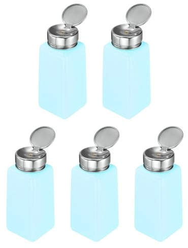 HARFINGTON 10pcs Solvent Alcohol Dispenser 250ml(8.5oz) Nail Polish Remover Push Down Liquid Dispenser Pump Bottle with Stainless Steel Press Head for Acetone Solution, Blue