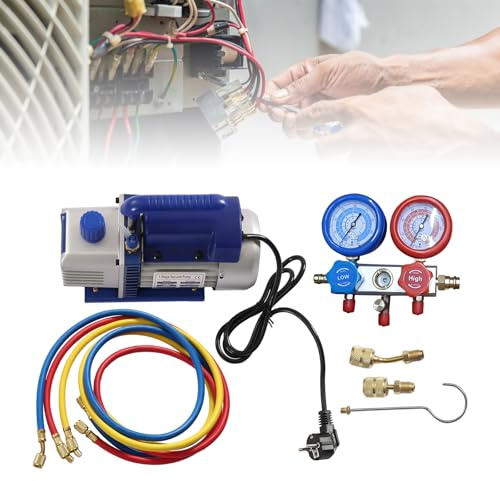 FUROMG VK125 - Set di distributori per pompa a vuoto, 180 W, pompa per vuoto con caldaia e aria condizionata, per riempimento automatico Manifold Gauge, 5 PA, vuoto finale, manometro a 3 vie, colore