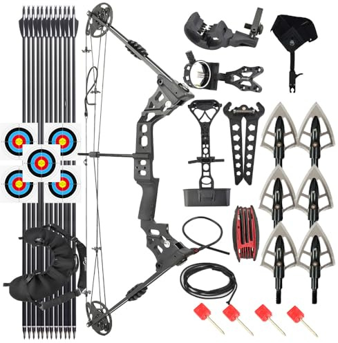 FQH Compound Bow Set, 20-70 LBS, 24-30 Draw, 320 FPS, RTH | 34 axle-to-axle, 7.3 brace height, 80% let-off, 3.7 lbs, magnesium alloy handle