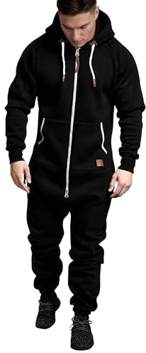 Vuxen overaller för män Fleecefodrad jumpsuit med huva, dragkedja, pyjamas i ett stycke, joggingdräkt, träningsoverall