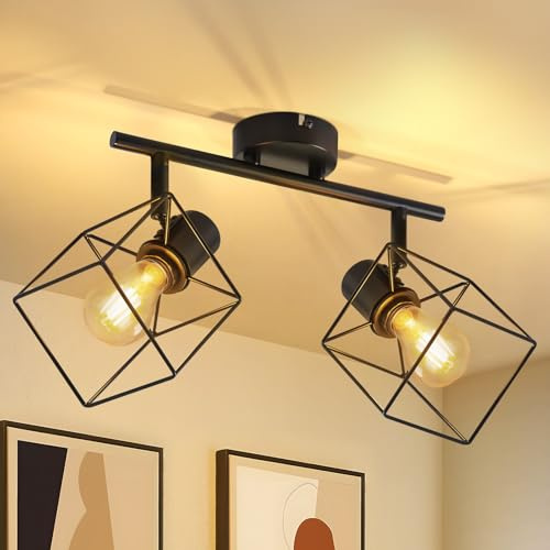 Homefire Deckenstrahler 2 Flammig Deckenlampe Küche - Industrial | Deckenleuchte 350 Schwenkbar E14 Schwarz Küchenlampe Decke Metall Deckenspots Flur Schlafzimmer Wohnzimmer Ohne Leuchtmittel