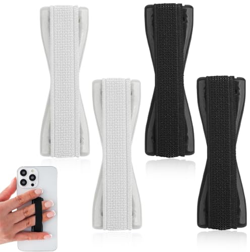 Set med 4 fingerhållare för smartphone, självhäftande, telefon med elastiska hållare för att passa alla mobiltelefoner
