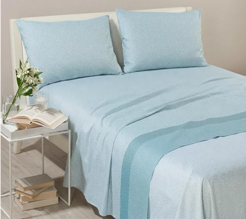 Caleffi Completo Letto Matrimoniale 100% Cotone Morbido - Lenzuolo Sotto con Angoli 180x200x25 cm, Lenzuolo Sopra 240x280 cm, 2 Federe 50x80 cm (Borbon Azzurro)