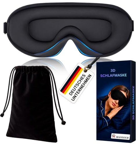 Premium 3D Schlafmaske für Seitenschläfer aus Ice-Seide, 100% Lichtdicht, Ergonomische Augenmaske zum Schlafen für Damen & Herren, Weiche Schlafbrille für Reisen, Flugzeug, Camping & Zuhause, Schwarz