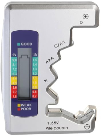 Digital batteritestare med LCD-display för testning av laddningsstatus, universell batteritestare digital checker för AA, AAA, C, D, N, 9 V, 1,5 V knappcellsbatteri