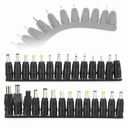 Cuifati Universal Strömförsörjningskontakt DC 5,5x2,1 Mm Adapterspetsar Anslutningssats, 28 St Strömomvandlare för Bärbar Bärbar Dator, Kompatibel för ThinkPad, Balanscyklar Skotrar