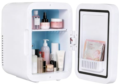 Spector 5L Mini Fridge Skincare Beauty Cooler Warmer for Home Office Use | Cools to 10°C, heats to 65°C, removable shelf, Built-in mirror & carry handle, Dual voltage for car & home