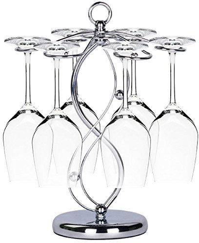 Soriace® Stainless Steel Wine Glass Hanger, Elegant Glass Drying Rack/Wine Glasses Rack/Stemware Holder Storage with 6 Hooks for Multiple Uses, Silver