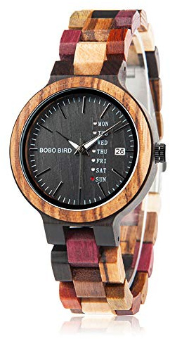 BOBO BIRD Women Wood Watches Colorful Wood WristWatches Week & Date Display Multifunction Handmade Quartz Watch Sport Chronograph Unique Wristwatch