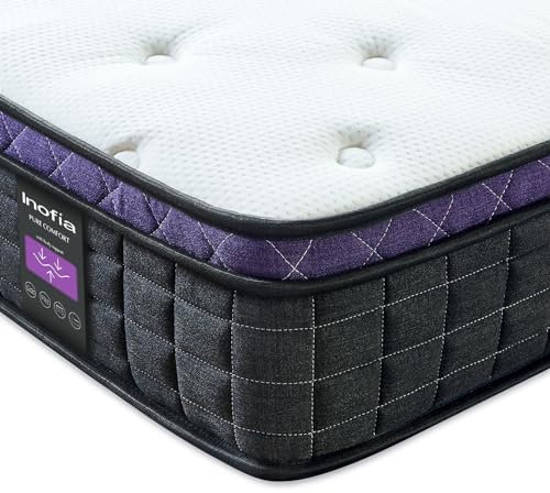 Inofia Double Mattresses,Memory Foam and Spring Mattress 25cm,Sleeping Maximum,Motion Isolated Zero Pressure Hybrid Mattress,Support and Responsive Zoned Spring