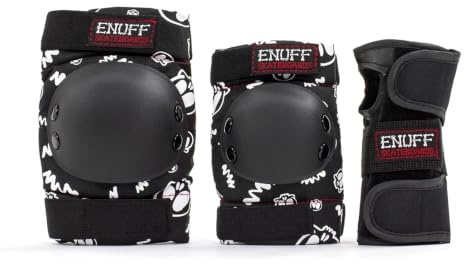Enuff Skulls Junior Ramp Pad Set - Black Small - Certified Knee, Elbow, and Wrist Protection Perfect for Young Riders, Great for Skateboarding, Scootering, Roller Skating, and more