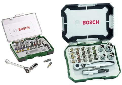 Bosch 27tlg. Schrauberbit- und Ratschen-Set (Extra harte Qualität, Zubehör Bohrschrauber und Schraubendreher) & 26tlg. Schrauberbit- und Ratschen-Set