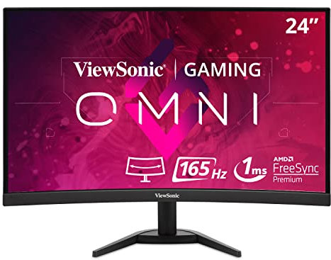 ViewSonic VX2468-PC-MHD 24-inch 1080p HD Curved Gaming Monitor, 165Hz, 1ms, AMD FreeSync Premium, Dual Integrated Speakers, 2x HDMI, DisplayPort