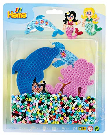 Hama Perlen 4212 Set Meer mit ca. 1.100 bunten Midi Bügelperlen mit Durchmesser 5 mm, 2 Stiftplatten, inkl. Bügelpapier, kreativer Bastelspaß für Groß und Klein, Bunt
