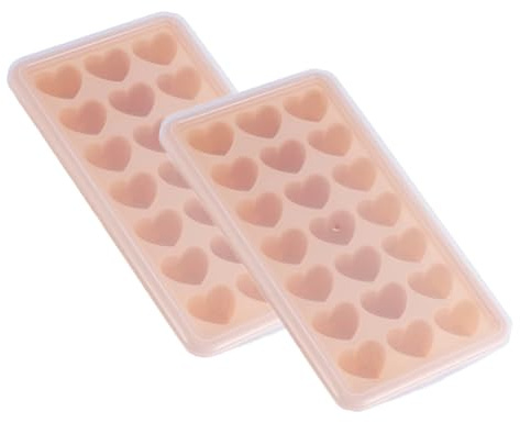 PEPAXON Pink Heart Ice Cube Trays with Lid Silicone Pack of 2 | Flexible, 21 Grids, Silicone Mould