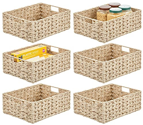 mDesign Gewebte Bauernhaus-Küche, Speisekammer, Lebensmittelaufbewahrung, Korb, Behälter-Organisation für Schränke, Schränke, Regale, Zwiebeln, Obst – 6 Stück – cremefarben