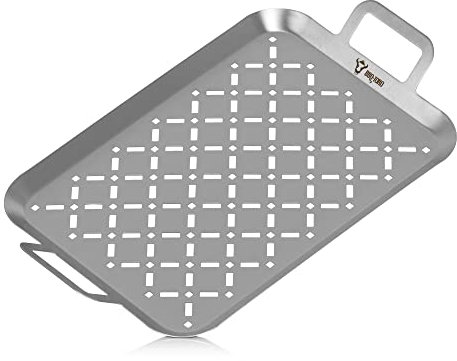 BBQ-Toro Vaschetta per grigliare in acciaio inox rettangolare | (L) 44 x (P) 26 x (H) 4,5 cm | Cestello per griglia a gas | Vaschetta per grigliare, Vaschetta in acciaio inox per grigliare
