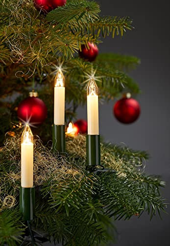 hellum Lichterkette Weihnachtsbaum, 20er Baumkerzen, 59 lm, 13,3m Made-in-Germany Lichterkette innen Stecker Teilbar, Weihnachtsbeleuchtung Filament Weihnachtsbaum Kerzen mit 3 Ersatzkerzen 430066