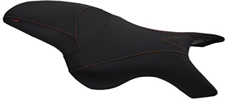 Moto Discovery Funda de Asiento Compatible con BMW K1200R / K1300R 2005-2014 Color Negro con Costuras Naranjas