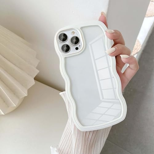 UEEBAI Hülle für iPhone 13 Pro, Wellen Rahmenform Silikon Stoßfeste Schutzhülle Anti-Kratzt Tansparent Rückseite TPU Bumper Cover für Mädchen Frauen Handyhülle für iPhone 13 Pro - Weiß