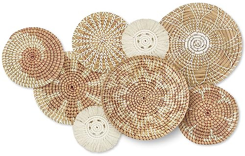 Xuhal 8 Pcs Boho Wall Basket Decor Decorative Bulrush Woven Basket Wall Decor Rustic Farmhouse Hanging Baskets for Kitchen Rustic Home Summer Decorations(Classic)