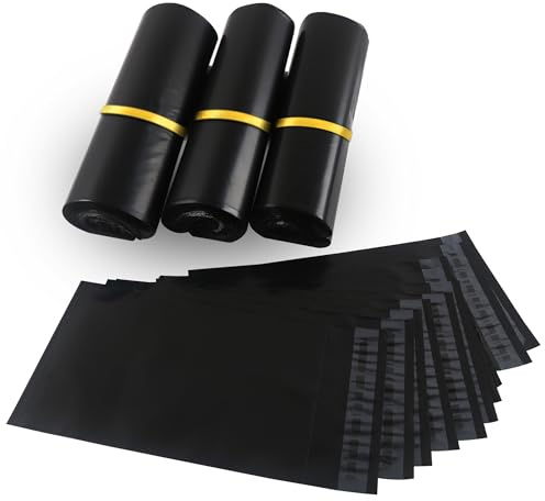 HVDHYY Versandbeutel Plastik Versandtaschen Schwarz 100Stück Plastikversandbeutel Warensendung Wasserdichte, Selbstklebend, Blickdicht, Reißfest, 250mmX350mm Versandtüten Schwarz
