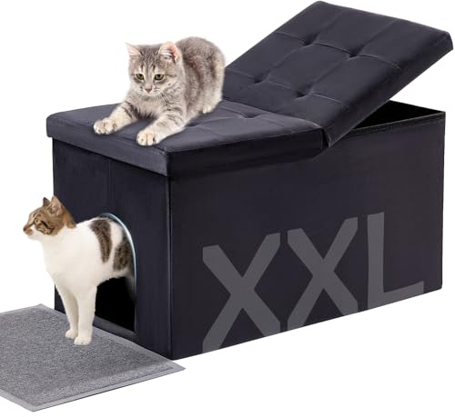 MEEXPAWS Cat Litter Box Enclosure Furniture Hidden Extra Large, Lift Design Lid Velvet Cat Washroom Bench Storage Cabinet | 35.4x19.7x19.7 in | Dog Proof|Urine Proof Inside|Quick Assembly| Easy Clean