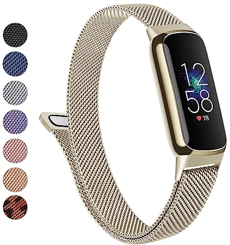 Metal Band for Fitbit Luxe Bands Women Men, Stainless Steel Mesh Loop Adjustable Magnetic Wristband Replacement Strap Compatible with Fitbit Luxe Fitness and Wellness Tracker