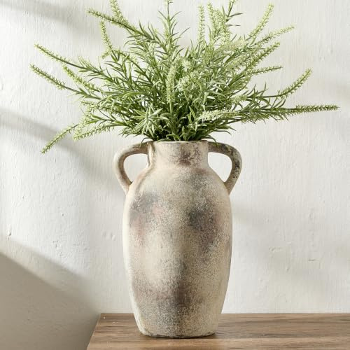 PORCER Vase en Terre Cuite en céramique de 24 cm avec poignées, décoration bohème, Vase Rustique pour décoration d'intérieur, Ferme, Salon, Table – Gris