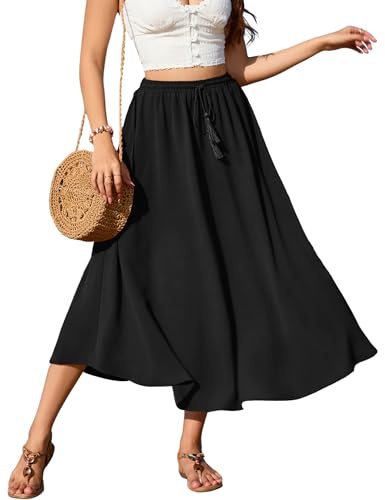 Zeagoo Jupe Femme Longue Elastique Élégante Taille Haute à Cordon Maxirock | Unie Casual de Temps Libre Mariage Cocktail Jupe