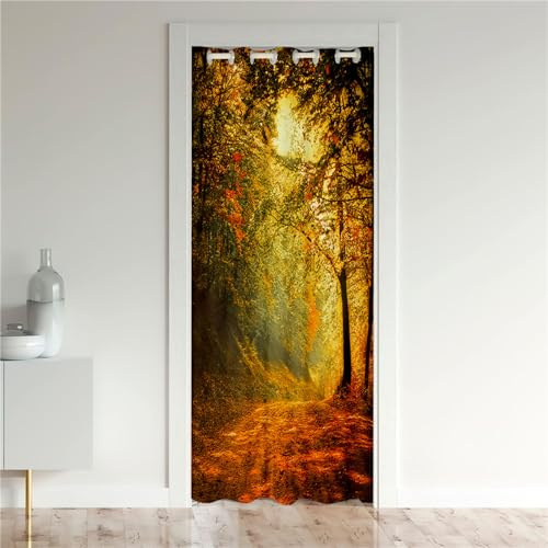 Odot Verdunkelungsvorhänge mit Ösen, Wald Muster Raumteiler Vorhang Türvorhang Thermo Blackout Thermovorhang Winter Kälteschutz Türvorhang für Fenster Tür Schrank (167x228cm,Ahornbaum)