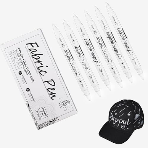Roontin 6 Stück Textilstifte Waschmaschinenfest, Weiß Dual Tip Textilmarker, 1-5mm Stoff stifte waschfest Textilmarker, Textilfarbe Stoffmalstifte für T-Shirt Textilien