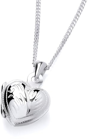 Old English Jewellers 925 Sterling Silver Patterned Heart Shape Small Photo Locket Pendant Necklace + 16 18 20 inch Chain (0)