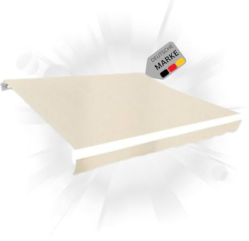 DELUKE® Markisenbespannung Markisenstoff Wasserabweisend Reißfest | Creme, für 500x350cm Rahmen | Markise mit Volant Markisen Ersatzstoff Markisentuch Sonnenschutz Markisenzubehör