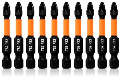 Hilpaty Set di 10 Inserti Avvitatore PZ2, Bit di Cacciavite Pozidriv Magnetico Impulsi, Lunghezza 50mm e Codolo Esagonale 1/4