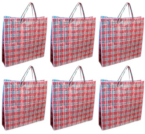 Tradineur - Pack de 6 Bolsas plásticas de Rafia - Incluye Cremallera y Asas - Reutilizable, mudanzas, Almacenamiento de Ropa, Mantas - 50 x 50 x 20 cm - Color Aleatorio
