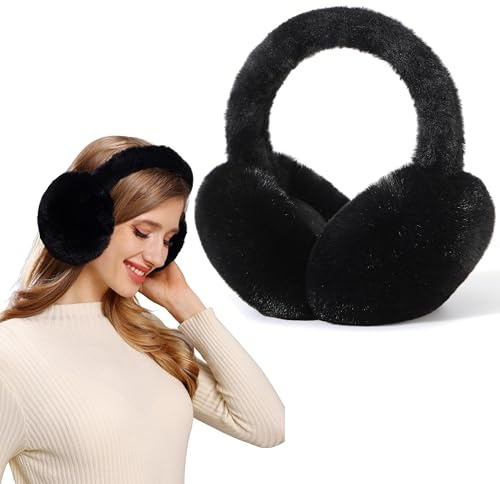 FSMILING Verstellbar Winter Ohrenwärmer Damen Ohrenschützer Plush Winter Earmuffs Ear Warmer Für Damen Frauen,1/2 Pack